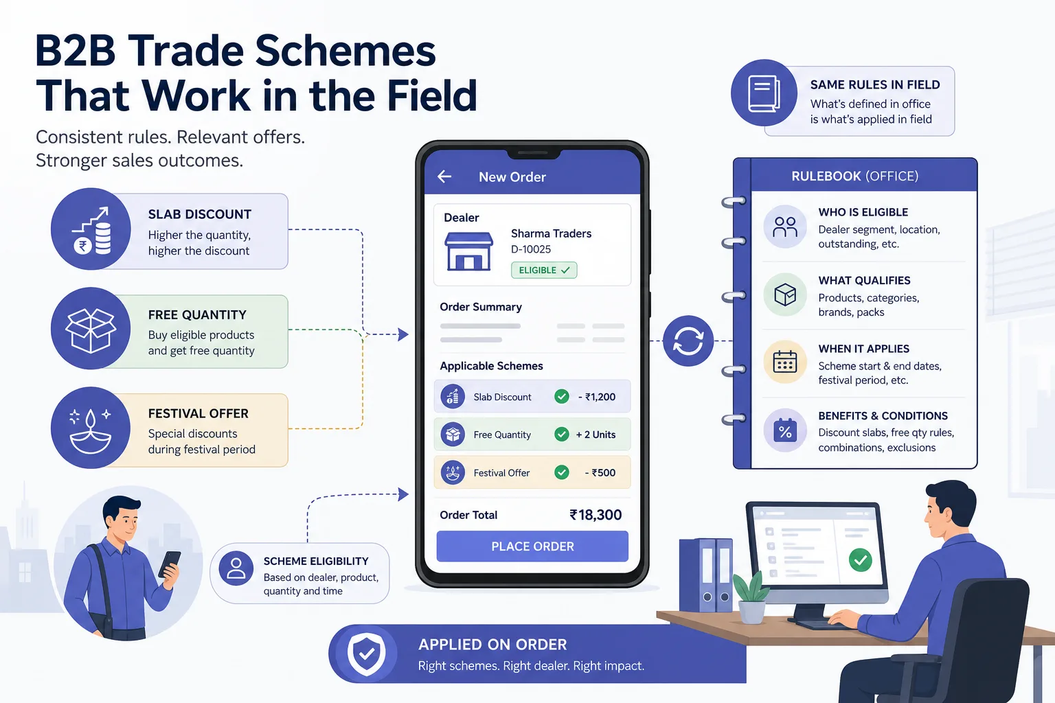 B2B trade schemes and promotions applied during field order booking