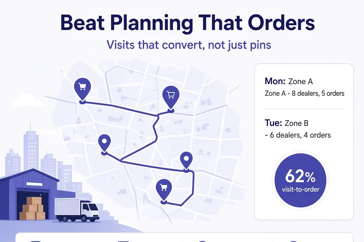 Infographic beat planning prioritising dealer visits that convert to orders