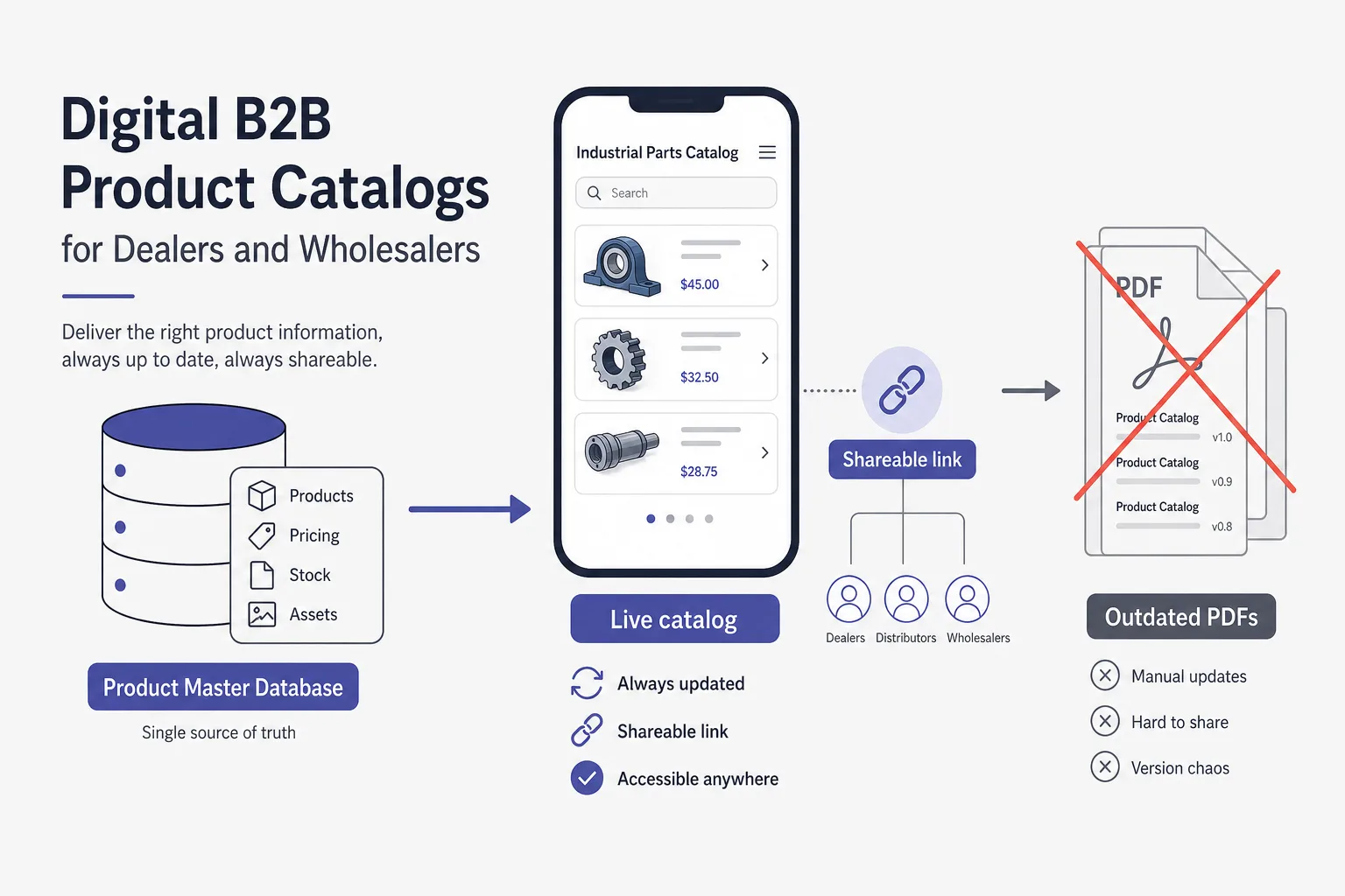 Live shareable B2B digital catalog versus outdated PDF price lists